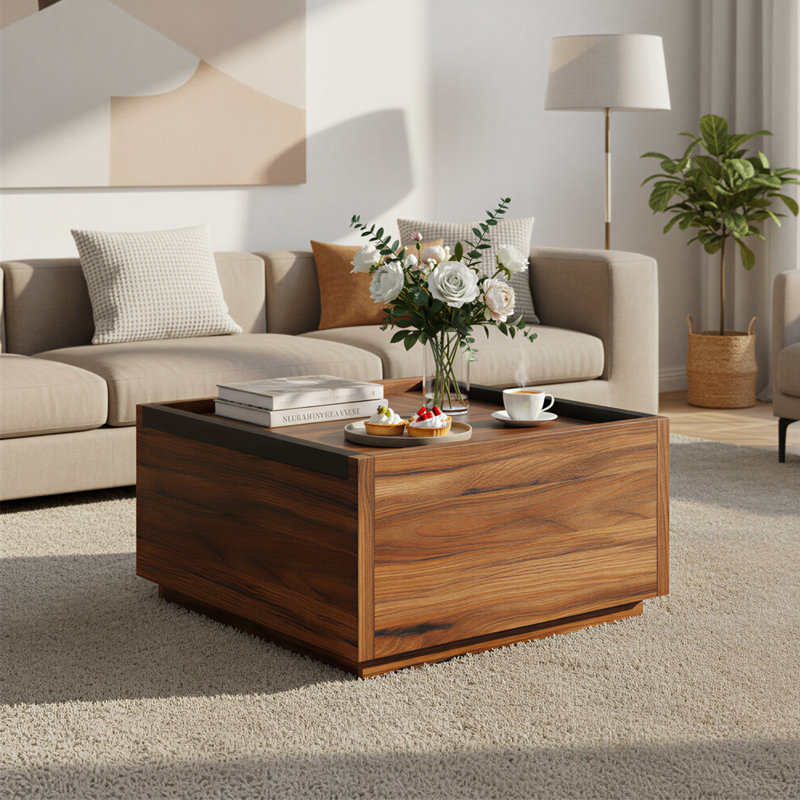 Table basse 31 po carrée en bois avec tiroir de rangement