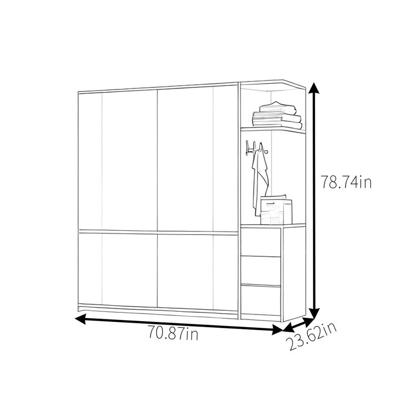 Simple Retro Push And Pull Wardrobe, 78.74" H x 70.87" W x 23.62" D
