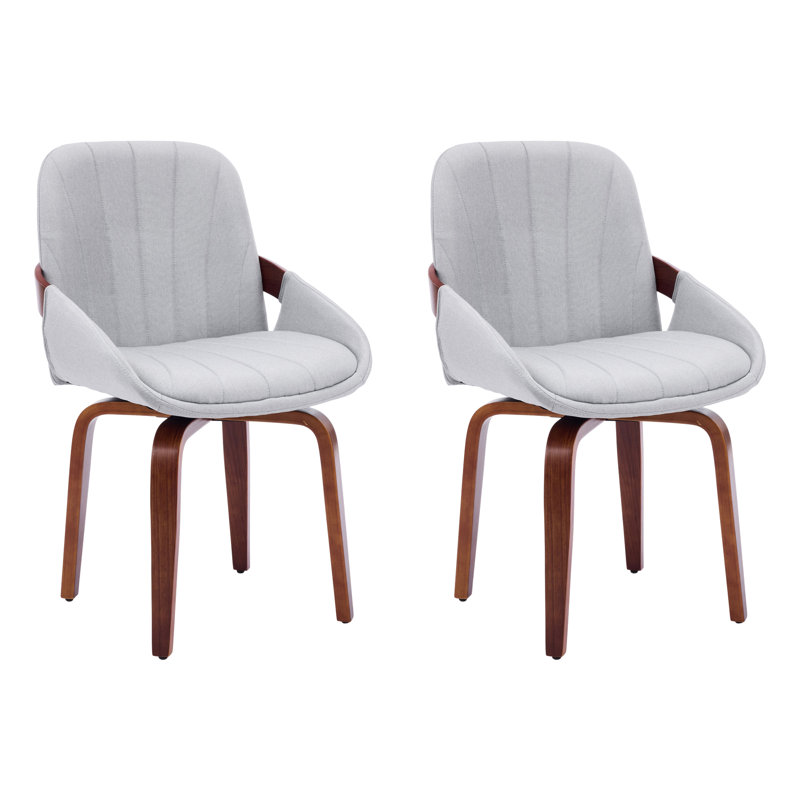 Chaises de salle à manger pivotantes, fauteuils rembourrés en tissu de lin avec rotation à 360 °, chaise de style Mid-Century moderne avec pieds en bois massif pour la cuisine, la salle à manger, le salon, gris
