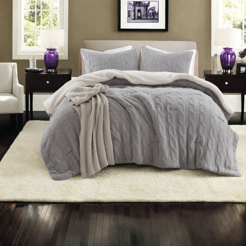 Ensemble de literie en chenille luxueuse, gris, ultra doux et confortable