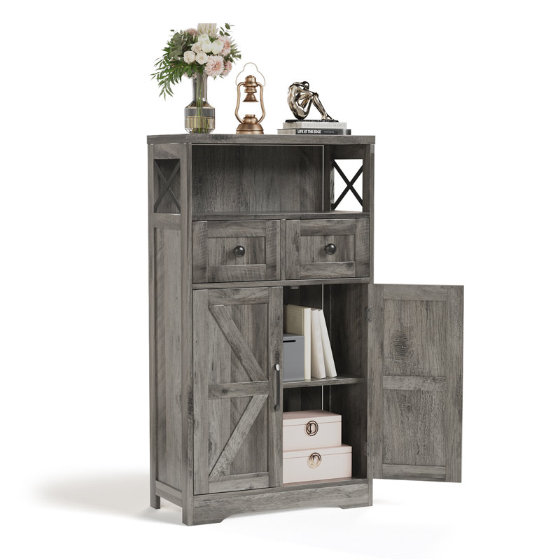 Storage Cabinet With Doors And Drawers, Gray