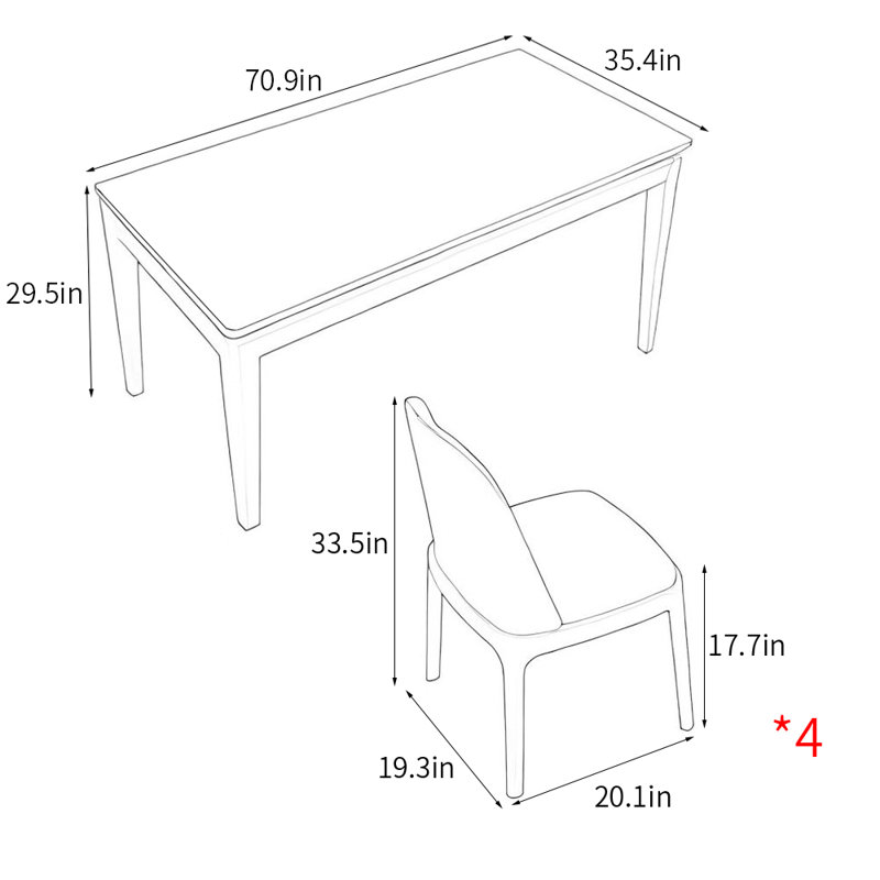 Modern simple rectangle dining table sets, 29.5"H x 70.9"L x 35.4"W