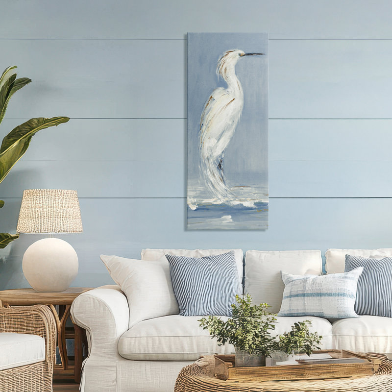 «Elegant Egret Visage», art mural par Sally Swatland, H 48 po x l 20 po