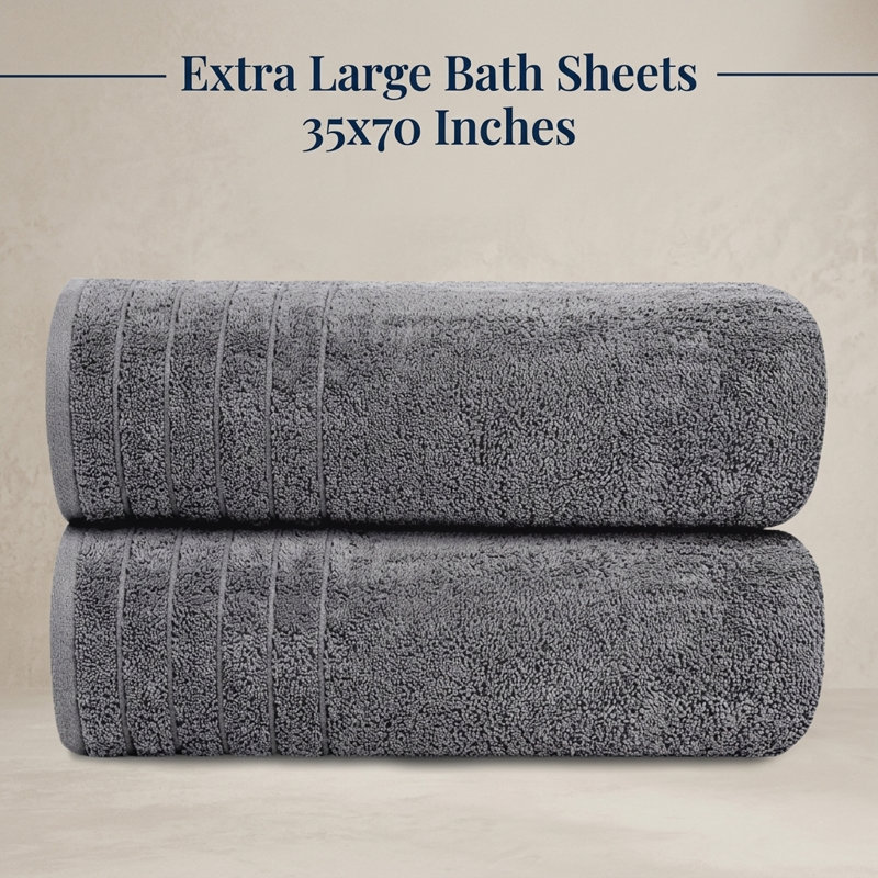 2 Pack Oversized Bath Towel Sheets, 35 x 70 Inches, Deep Grey