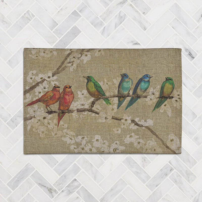 Birds And Blossoms Chenille Indoor Rug, Rectangle 3' x 5'