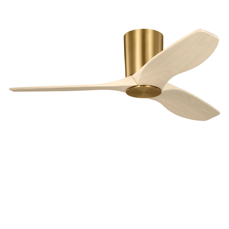 Seyra Smart Hugger LED Ceiling Fan, Washed White Oak, 44" Wide, Burnished Brass