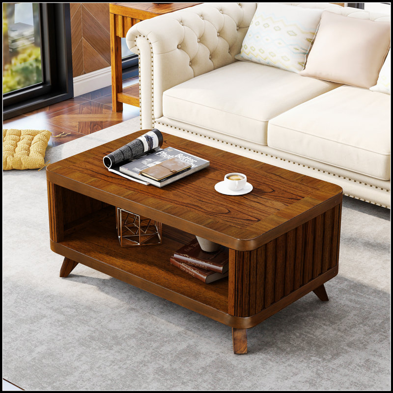 Table basse rectangulaire en bois avec rangement ouvert, durable et élégante pour les salons modernes, Noyer