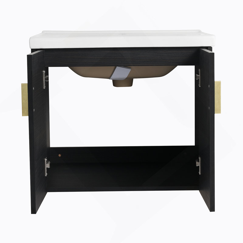 Meuble-lavabo à fermeture en douceur avec lavabo, pour petite salle de bain, Noir, 24"