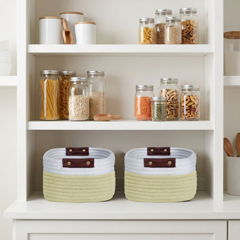 Reva Collection 100% Cotton Storage Basket, Woven Rectangular Organizer Bin, 11" x 9" x 6", for Shelf Storage, Closet Organization, Bathroom, Nursery, Pantry & Office, Decorative Basket, Sage