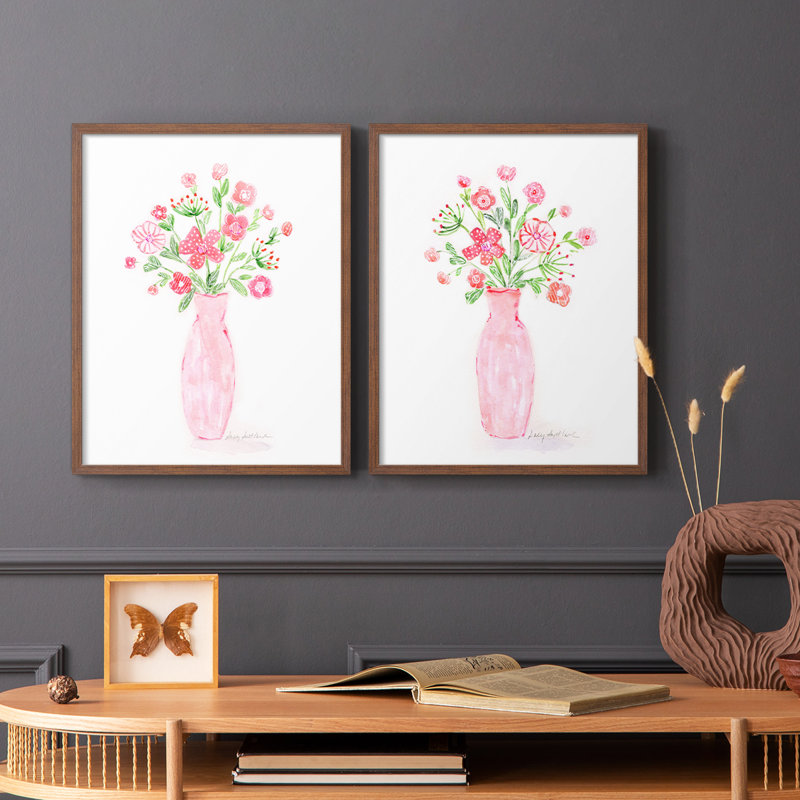Boho Pinwheel Bouquet I - impression encadrée de qualité supérieure - prête à être accrochée - aucun clou requis, Noyer