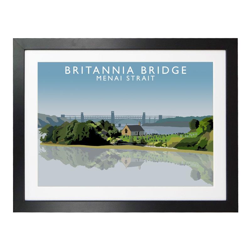 Britannia Bridge by Richard O'Neil - Print, 33.5 cm H x 43.5 cm W x 2.2 cm D, Black Wood Frame