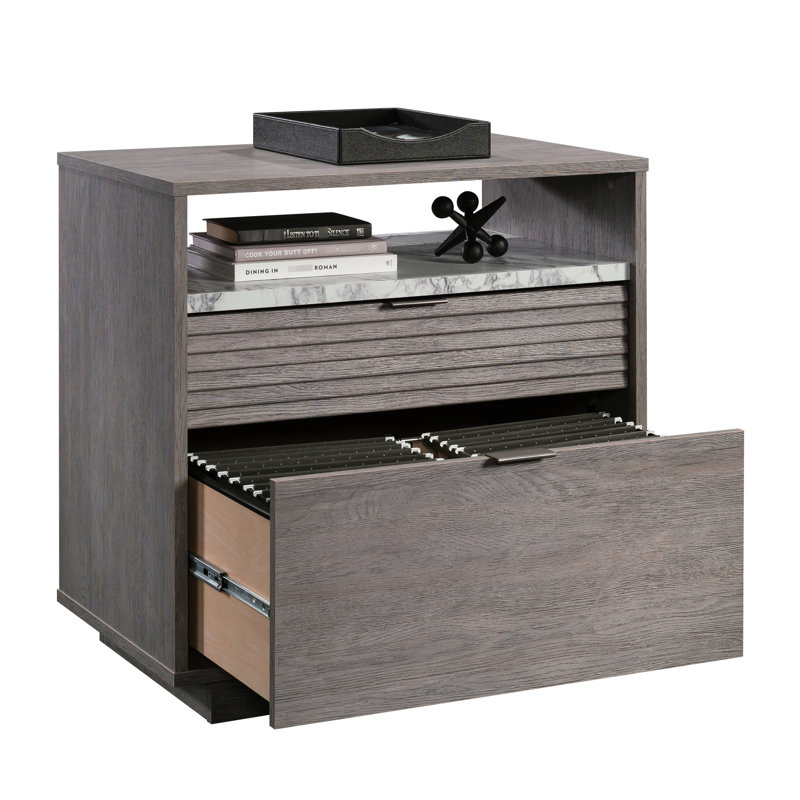 Gris moyen, classeur latéral, deux tiroirs, rangement organisé, bureau personnel, mouvement de tiroir fluide, installation rapide, classeur latéral ouvert en faux marbre 2 gris pour le bureau personnel, le salon ou le bureau,