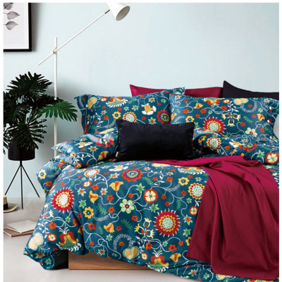 Egyptian-Quality Cotton Satin Floral Duvet Cover