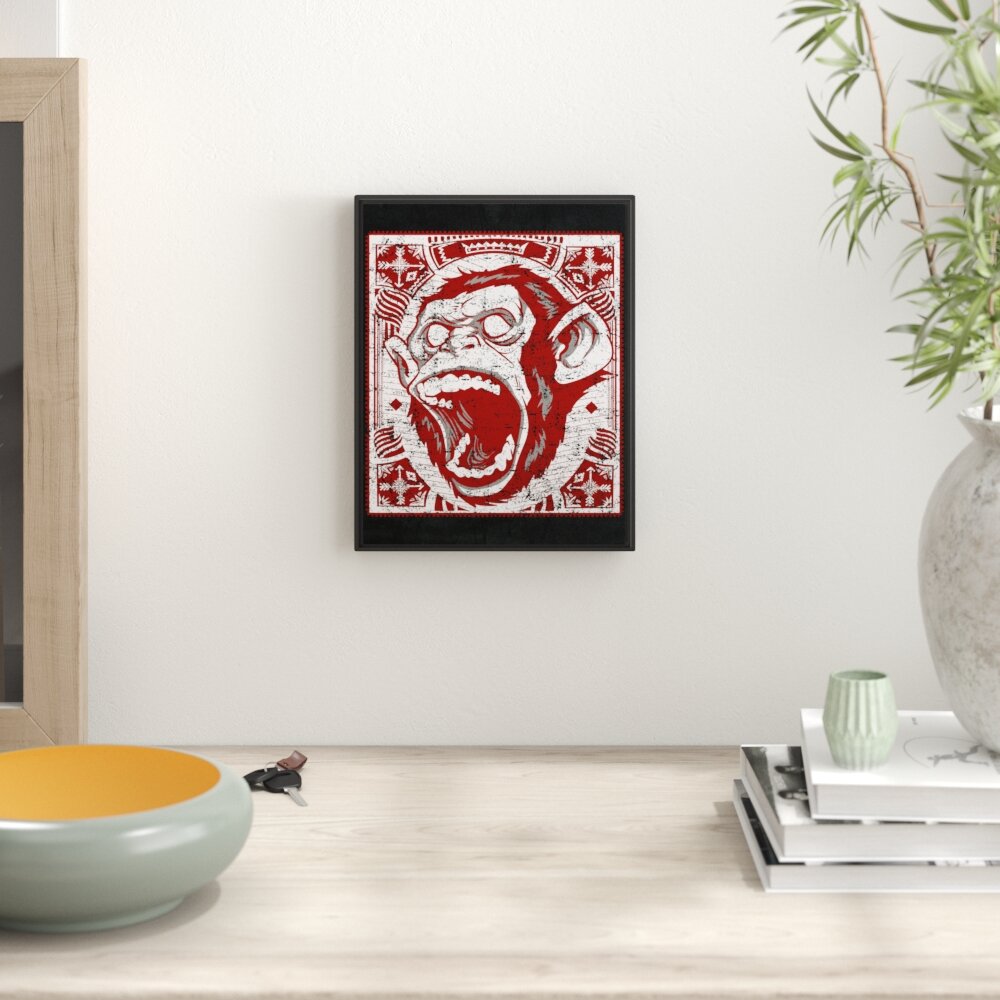 Gerahmtes Wandbild Screaming monkey black Leinwand