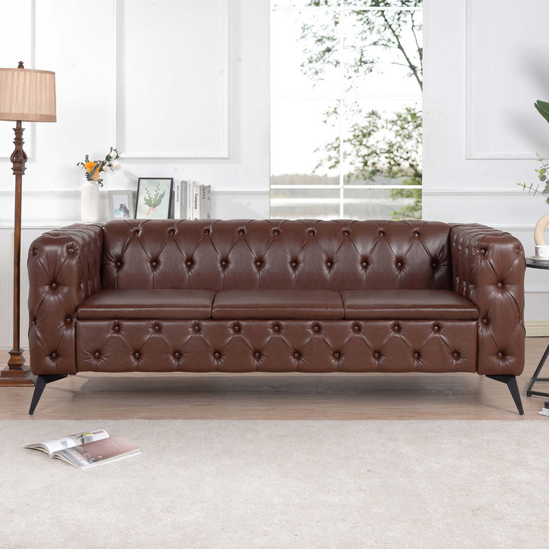 Aryssa , Arm Removable Cushion 3 Seater Sofa, couches, Dark Brown Faux Leather, 29.72" H x 84.06" W x 33.07" D
