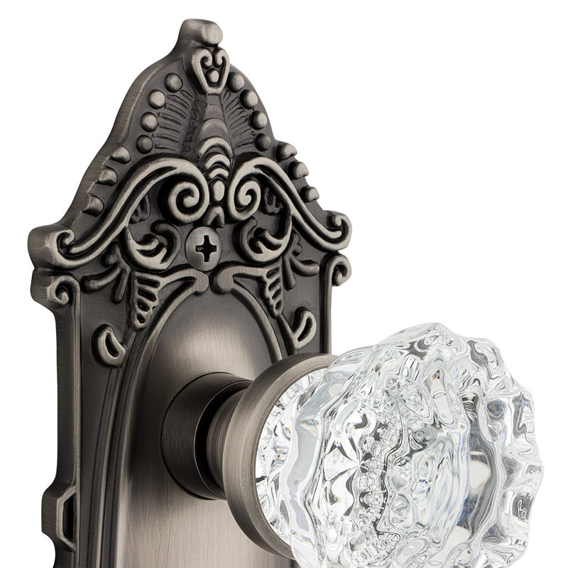 Victorian Plate with Crystal Door Knob, Antique Pewter, 2-3/8”