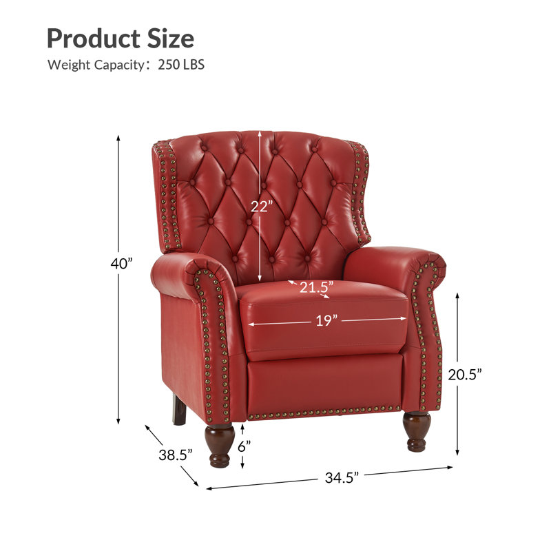 Amaira 34.5'' Wide Genuine Leather Manual Wing Chair Recliner (Set of 2), Red 