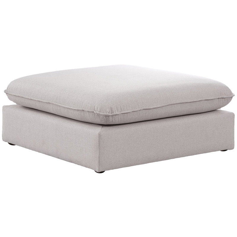 Upholstered Ottoman, Beige Linen Textured Fabric