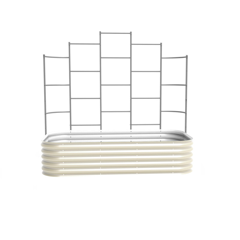 17" Tall 9 In 1 Modular Metal Outdoor Raised Garden Bed With Trellis, Pearl White