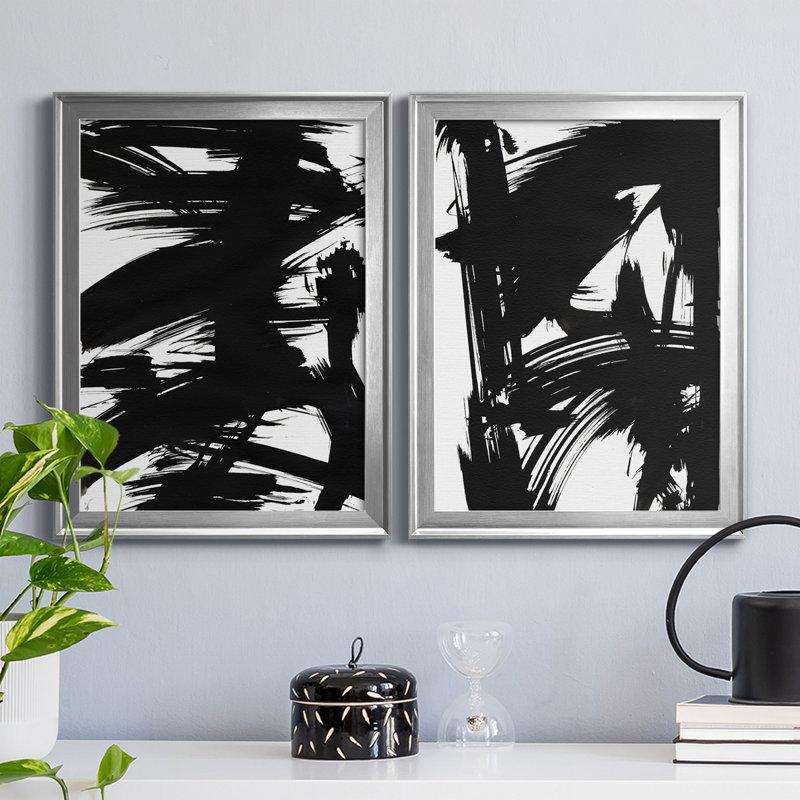 «Black Bamboo I», ensemble de 2 impressions sur toile encadrées, Cadre argenté, H 24,5 po x l 18,5 po x P 1,25 po