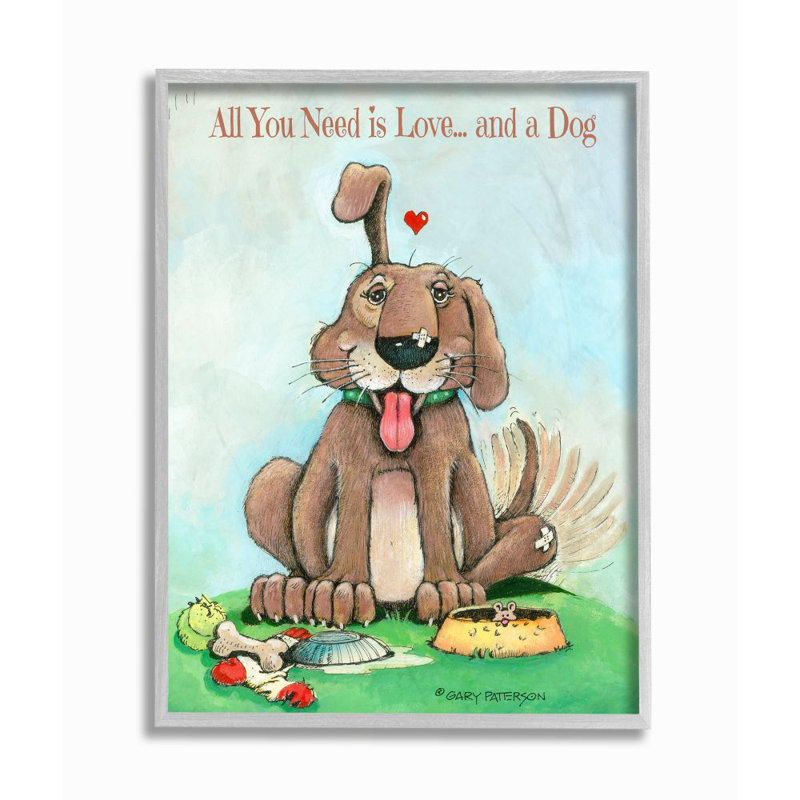 «Love and a Dog Funny Pet Design» par Gary Patterson, reproduction de dessin, H 20 po x l 16 po, Estampe numérique Farmhouse