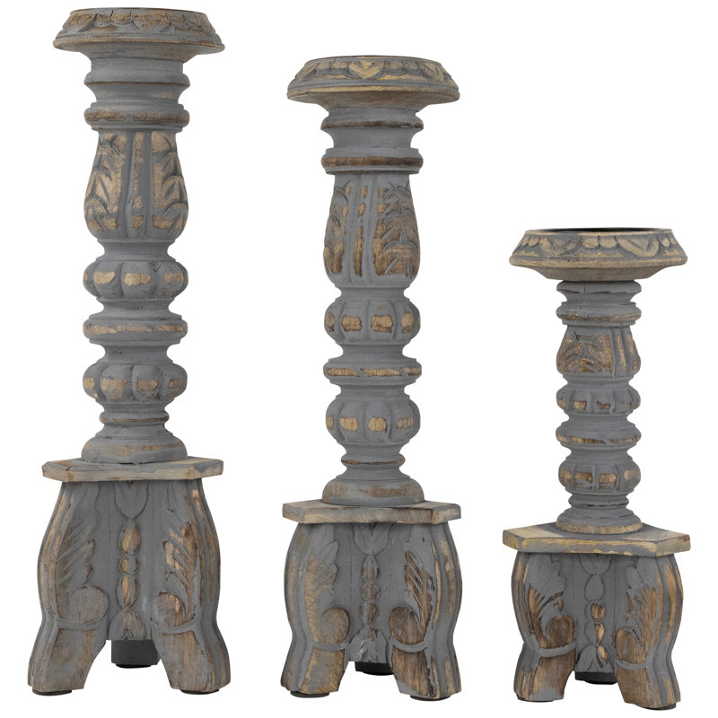 18'' H Wood Tabletop Pillar, Brushed Gray