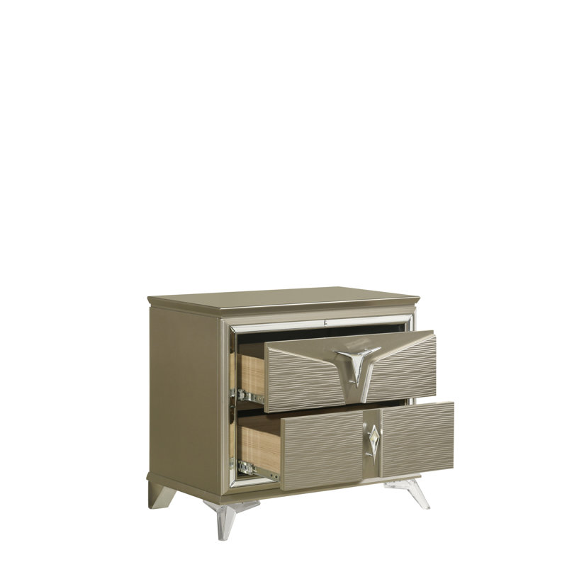 Armoire de chevet argentée moderne avec tiroirs en miroir spacieux
