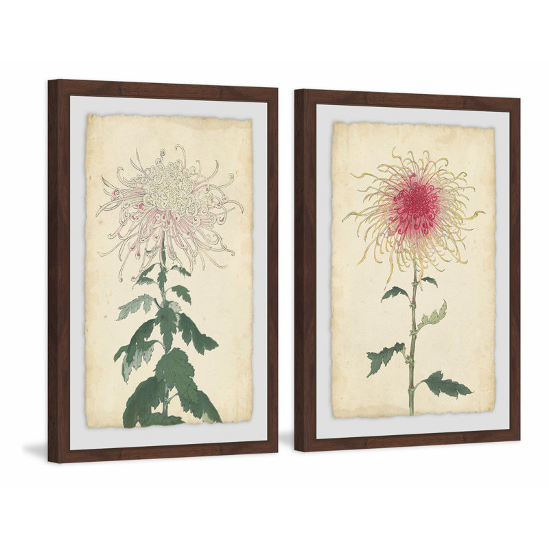 « spaghetti fleuris diptych », ensemble de 2 reproductions de dessins encadrées, H 30 po x l 20 po x L 1,5 po