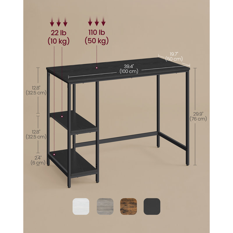 Alaudin Metal Base Computer Desk, Ebony Black/Black
