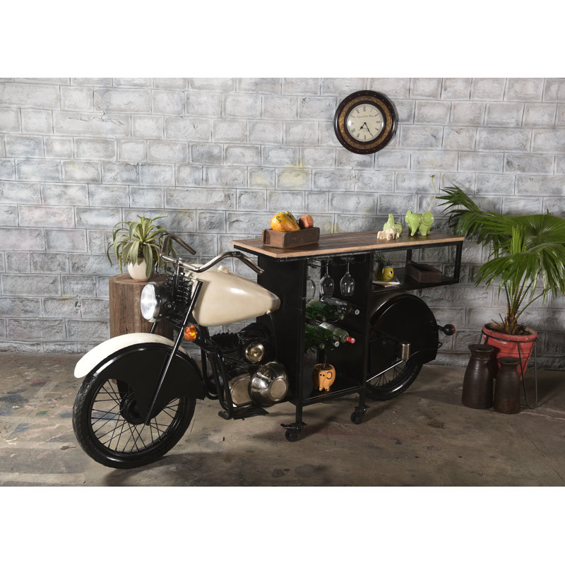 10 Bottle Solid Wood Floor Wine Bottle & Glass Rack, Black and White Glider Bike Bar
