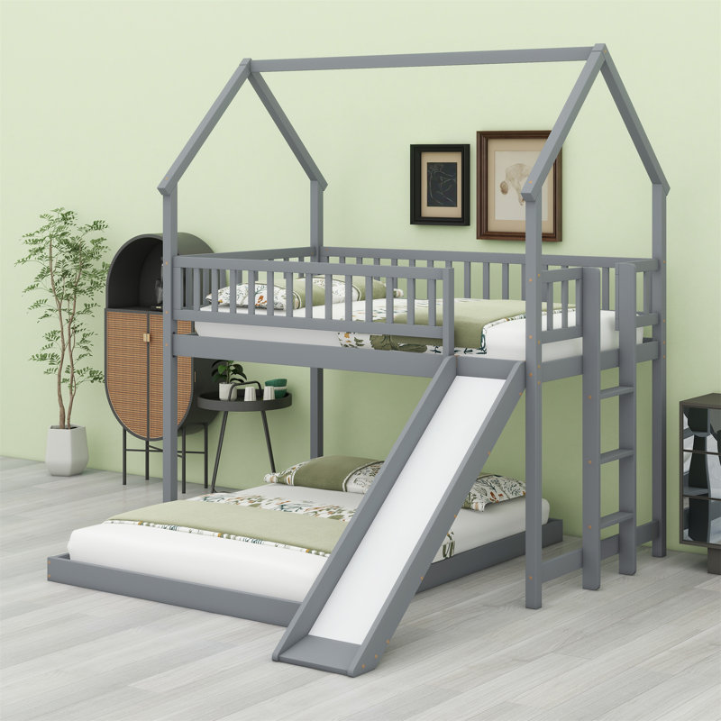 Lit superposé avec glissade et échelle intégrée House, Gris
