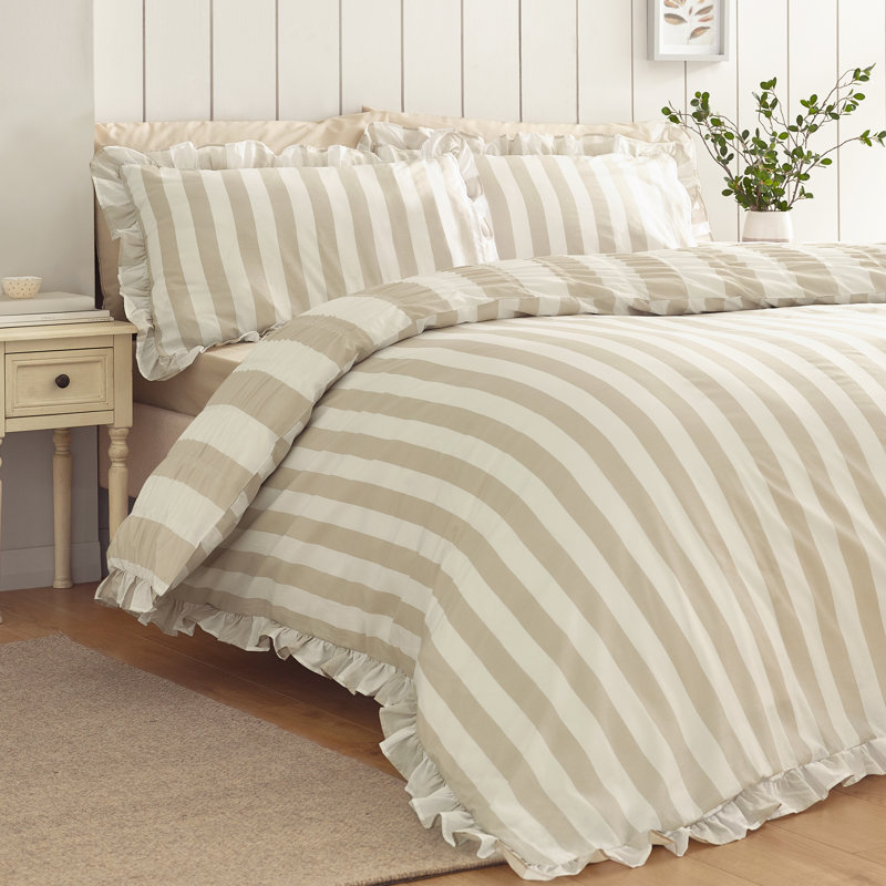 Seersucker Frill Stripe Duvet Cover Set, Super King, Natural