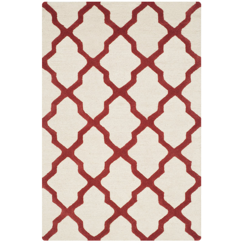 Cannen Hand Tufted Wool Geometric Rug, Rectangle 8' x 10', Ivory/Rust
