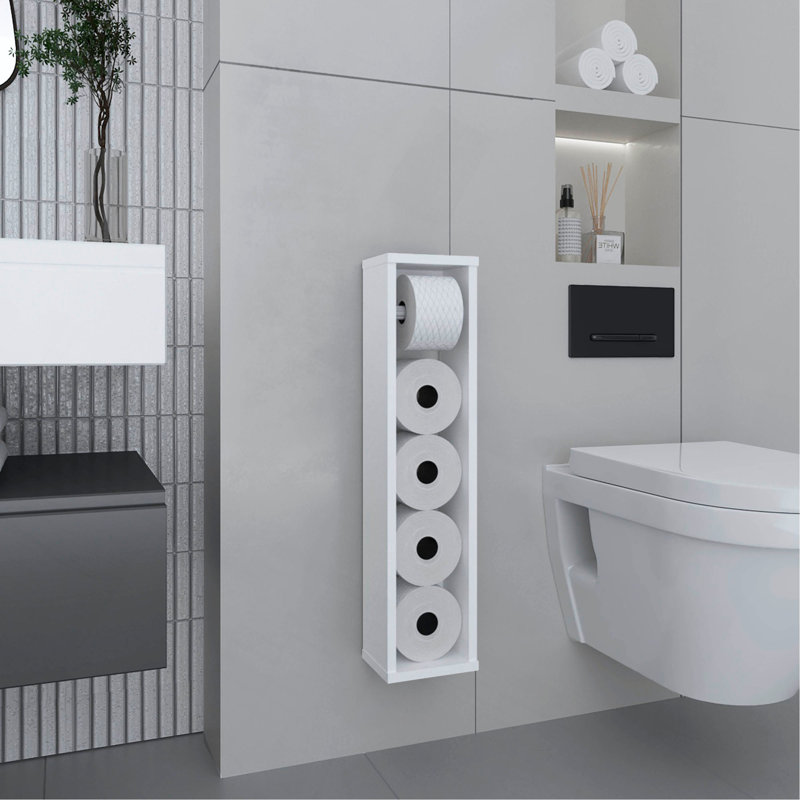 28" High Toilet Paper Holder Narrow Shelf Organizer for Bathroom, Living Room, Kitchen, White