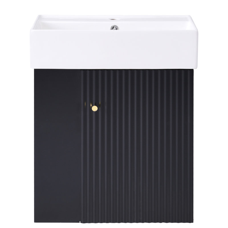 Meuble-lavabo 21,6 po avec lavabo en céramique - noir, rangement à gauche, meuble-lavabo moderne 21,6 po, noir, Black