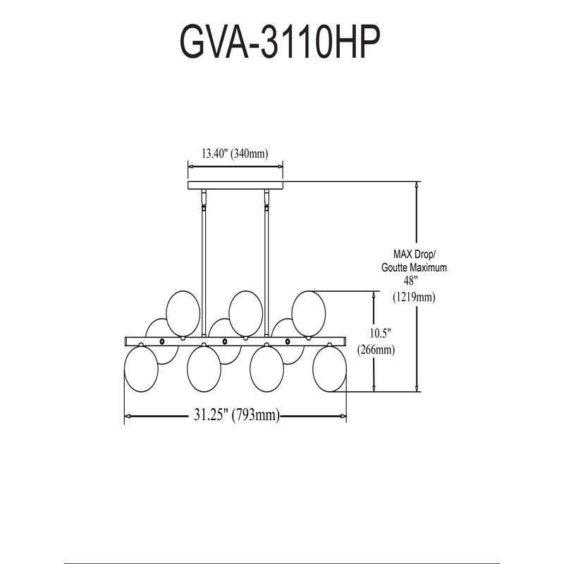 Luminaire suspendu horizontal Jarman - Albâtre, H 48 po x l 31 po x P 11 po, 10 lumières, Laiton vieilli