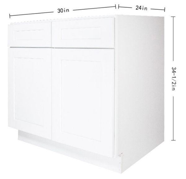 B42 - White Shaker - Double Door Double Drawer Base Cabinet - 42W x  34-1/2H x 24D -2D-2DR-1S