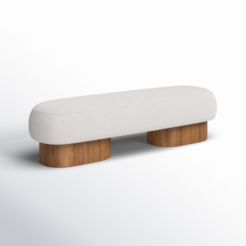 Banc rembourré en tissu Denyer, Tissu crème bouclé, Naturel