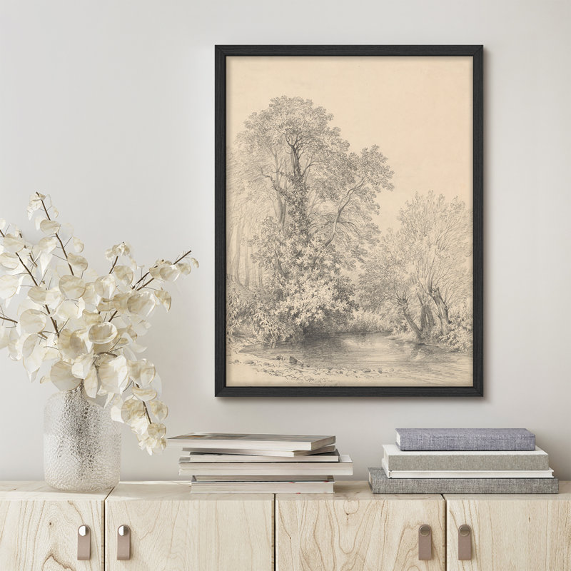 «Country Trees By The River Rustic Artwork, impressions encadrées, affiches, petit art mural de salle de bain», Blanc