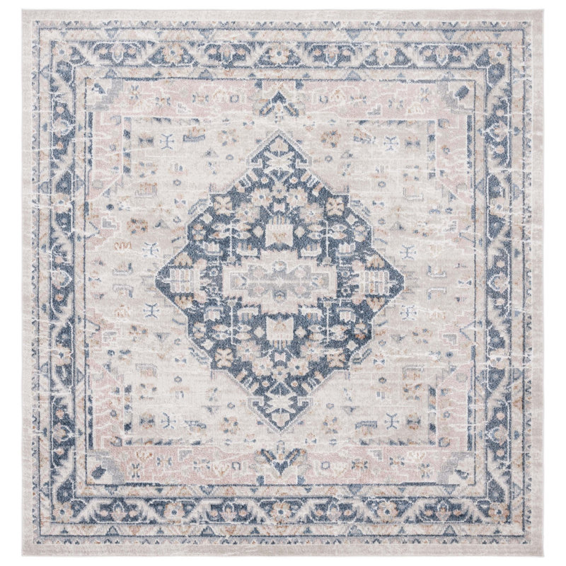 Hulme Oriental Area Rug in Beige/Navy, Square 6'7"