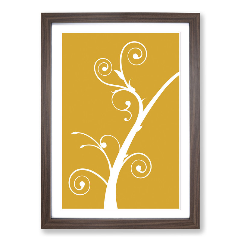 White Branch on Orange - Picture Frame Painting, 65cm H x 48cm W x 2cm D, Walnut Framed