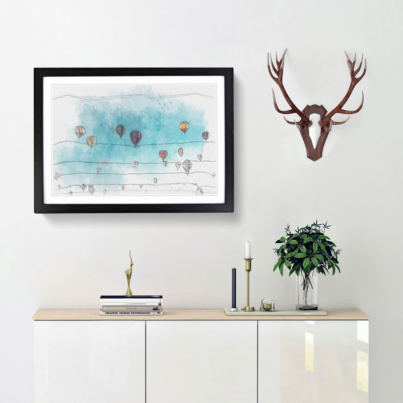 The Hot Air Balloons in Abstract - Framed Print, 48cm H x 65cm W x 2cm D, Black Framed