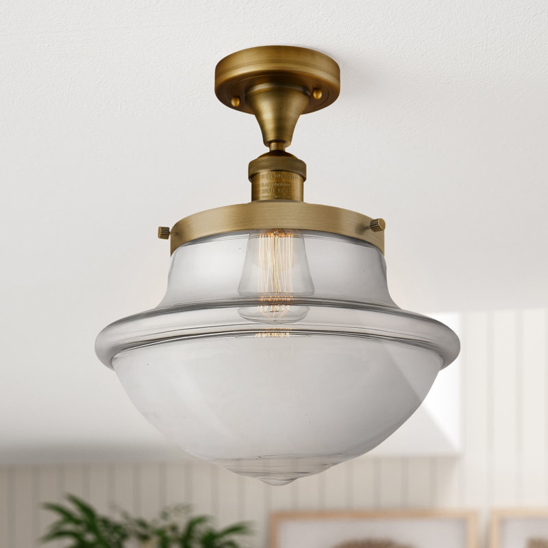 Baptiste Glass Semi Flush Mount, Seedy, No Bulb Included, Satin Gold