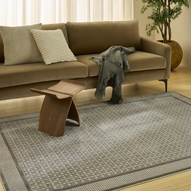 Tapis d'intérieur moderne multicolore Rassow, Rectangle 5 pi x 7 pi, Gris ivoire