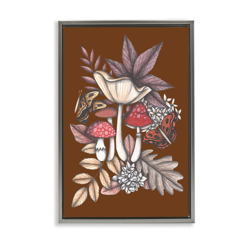 Cadre flottant d'automne champignon magique, design par Cecilia Battaini, H 31 po x l 21 po, Cadre flottant gris lustré