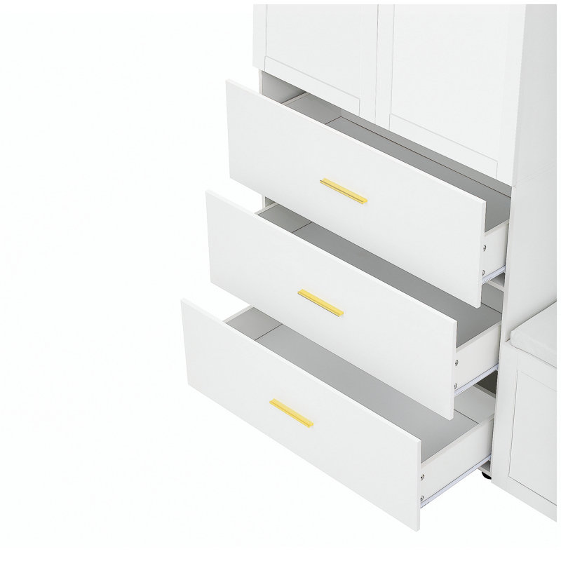 American Style 4-in-1 Hall Tree with Padded Bench, 4 Hooks, and Adjustable Storage Shelves, White
