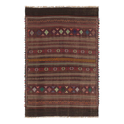 Vintage  Soumak Kilim, Deep Earth Tones With Diamond Bands - Rug & Kilim