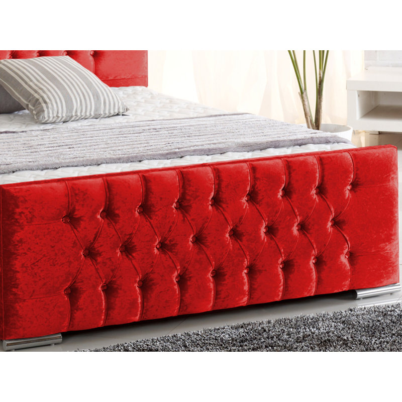 Lula Upholstered Bed, Single (3'), Red Crush Velvet