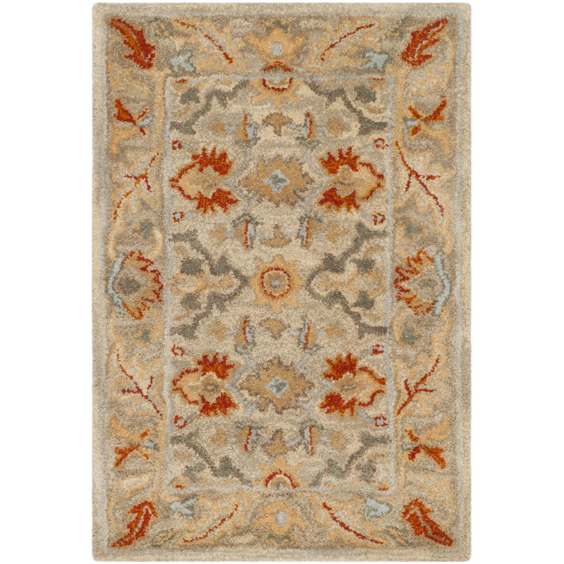 Armintha Oriental Hand-Tufted Wool Beige/Gray/Orange Area Rug, Rectangle 2' x 3'