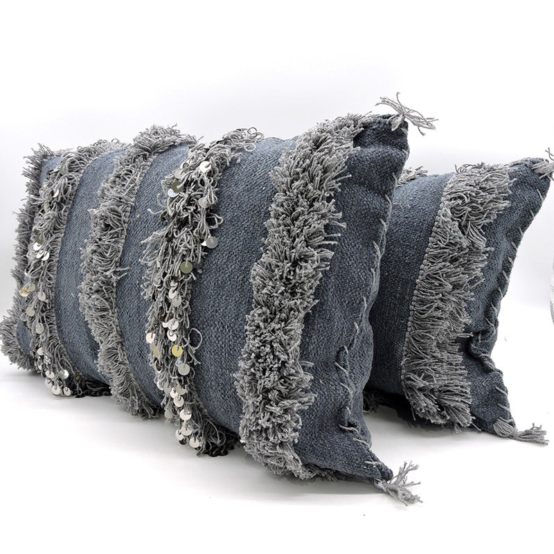 Wool Rectangular Pillow Cover, 15" x 25", Blue/Gray